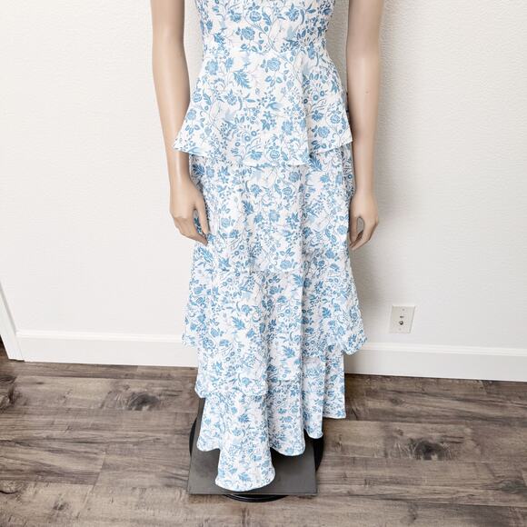 [Hello Molly] Full of Fun Blue Floral Print Tiered Ruffle Maxi Dress NWT Size 10 - Picture 8 of 12